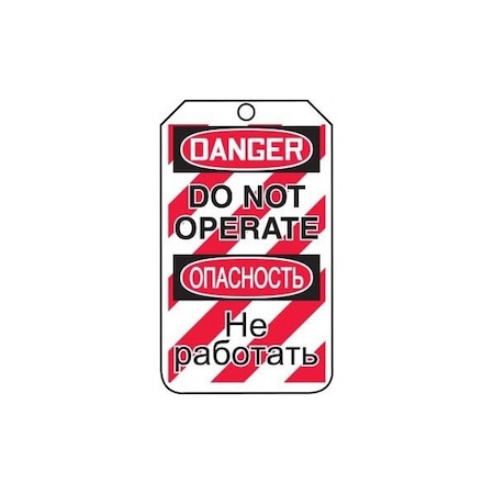 Accuform Safety Tags, DANGER DO NOT OPERATE BILINGUAL RUSSIAN, 5.75in x 3.25in, RP-Plastic, 25PK TMR236PTP